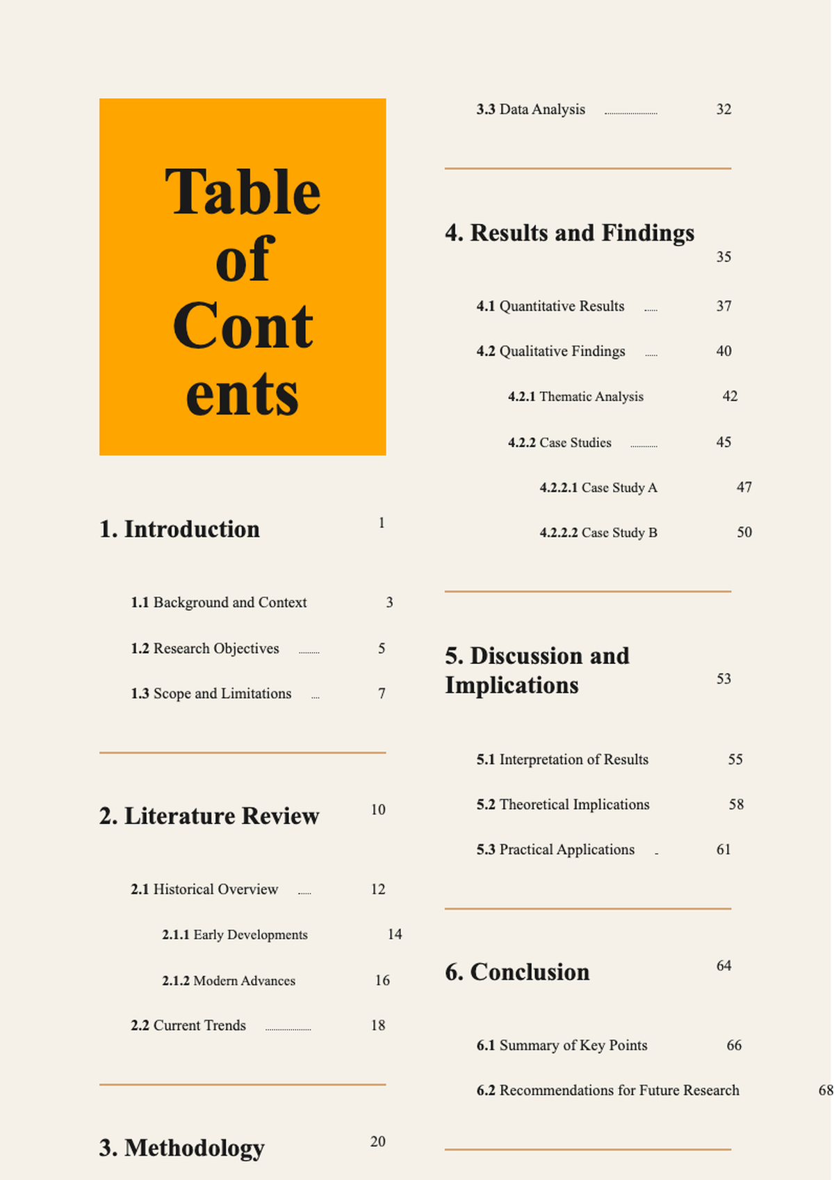 Academic research paper table of contents with orange header_variant_2
